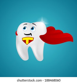 Tooth superhero on blue background