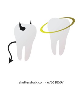 Tooth with a symbol of an angel and a devil on a white feast vector
