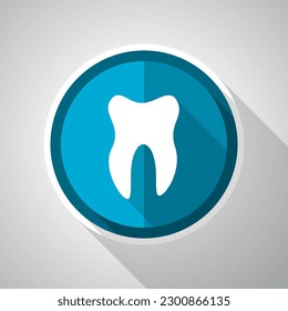 Tooth symbol, flat design vector blue icon with long shadow