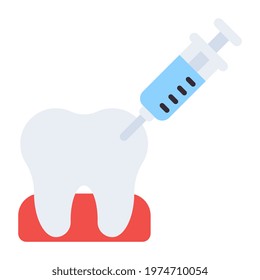 Tooth with syringe, flat design of gum injection