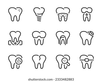 Tooth and Teeth care vector line icons. Dentistry, Dental problems and Stomatology outline icon set.