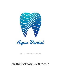Diente o dientes dentales con el logotipo de la playa del río de la onda