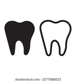 Tooth or teeth icons for dentistry clinic, toothpaste and dental mouthwash. Vector outline healthy tooth or teeth icons