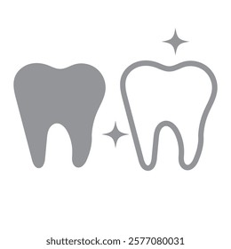 Tooth or teeth icons for dentistry clinic, toothpaste and dental mouthwash. Vector outline healthy tooth or teeth icons