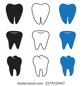 Tooth or teeth icons for dentistry clinic, toothpaste and dental mouthwash. Vector outline healthy tooth or teeth icons . 1176