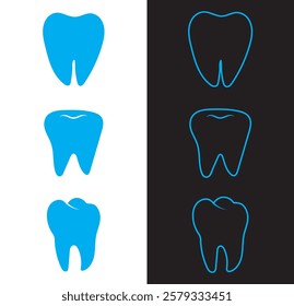 Tooth or teeth icons for dentistry clinic, toothpaste and dental mouthwash. Vector outline healthy tooth or teeth icons . 1176