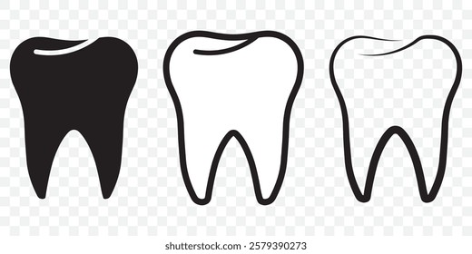 Tooth or teeth icons for dentistry clinic, toothpaste and dental mouthwash. Vector outline healthy tooth or teeth icons. Eps 10.