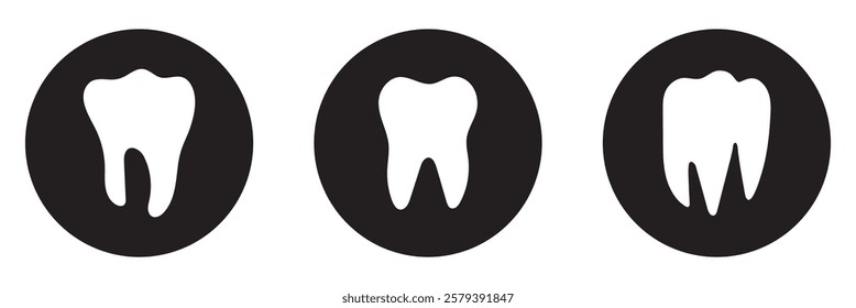 Tooth or teeth icons for dentistry clinic, toothpaste and dental mouthwash. Vector outline healthy tooth or teeth icons
