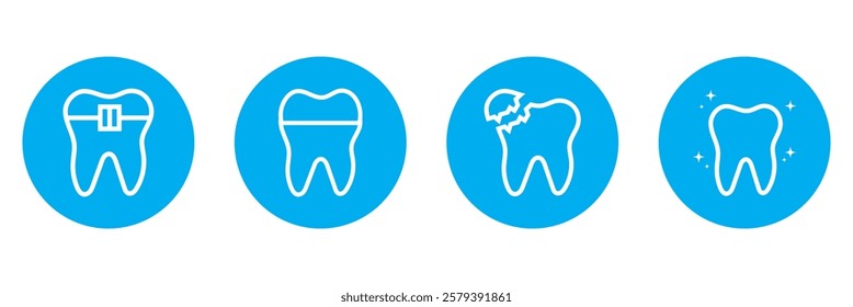 Tooth or teeth icons for dentistry clinic, toothpaste and dental mouthwash. Vector outline healthy tooth or teeth icons
