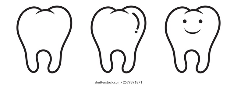 Tooth or teeth icons for dentistry clinic, toothpaste and dental mouthwash. Vector outline healthy tooth or teeth icons
