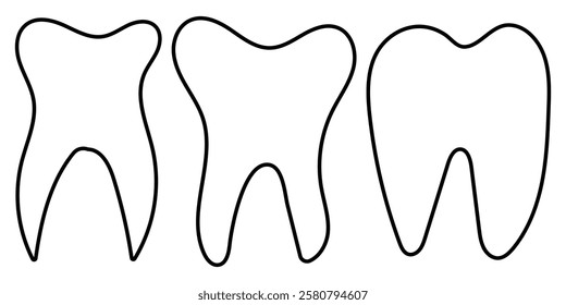 Tooth or teeth icons for dentistry clinic, toothpaste and dental mouthwash. Dental symbol. Teeth care vector illustration. Vector outline healthy tooth or teeth icons.