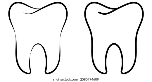 Tooth or teeth icons for dentistry clinic, toothpaste and dental mouthwash. Dental symbol. Teeth care vector illustration. Vector outline healthy tooth or teeth icons.