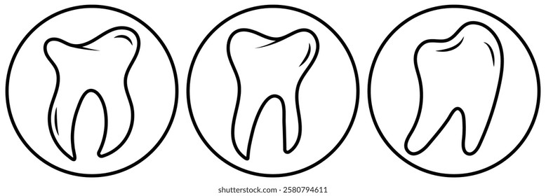 Tooth or teeth icons for dentistry clinic, toothpaste and dental mouthwash. Dental symbol. Teeth care vector illustration. Vector outline healthy tooth or teeth icons.