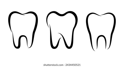 Tooth and teeth icons for dentistry, dental clinic, toothpaste and mouthwash. Healthy tooth or outline teeth line icons for dentistry medicine