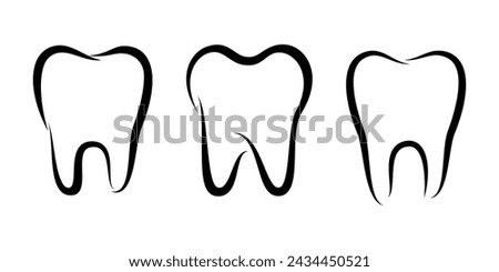 Tooth and teeth icons for dentistry, dental clinic, toothpaste and mouthwash. Healthy tooth or outline teeth line icons for dentistry medicine