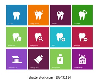 Tooth, teeth icons on color background. Vector illustration.