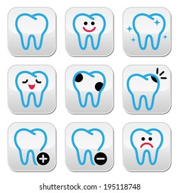 Tooth, teeth vector buttons set in color