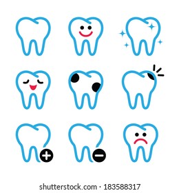 Tooth , teeth vector icons set in color