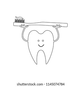 Tooth with toothbrush