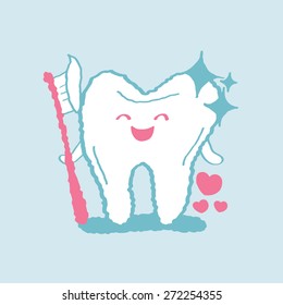 tooth with tooth-brush, freehand drawing vector illustration