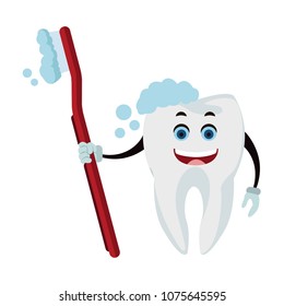 Tooth with toothbrush funny cartoon