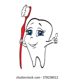 tooth and toothbrush funny comics cartoon character logo dentist isolated vector