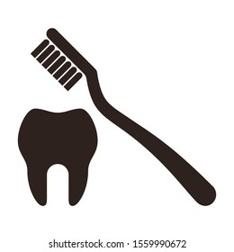 Tooth and toothbrush icon isolated on white background