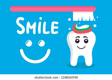 Tooth with toothbrush on blue background