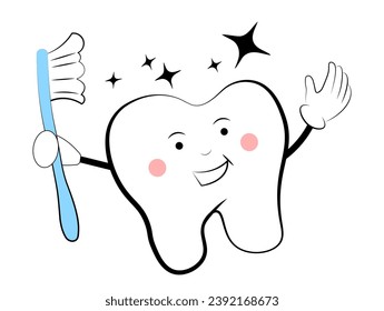 Tooth with toothbrush on white background