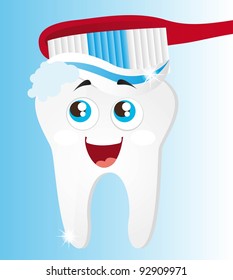 tooth with toothbrush over blue background. vector illustration