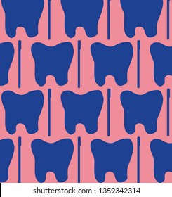 Tooth and toothbrush pattern. Blue objects on a pink background. Can be used for flyers, fabrics and clothing dentists. This fun pattern will distract children during the procedure.