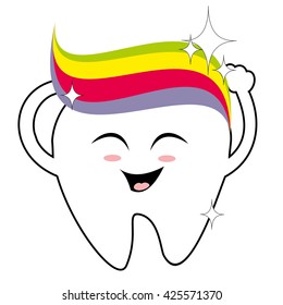 Tooth with a toothbrush, smiling