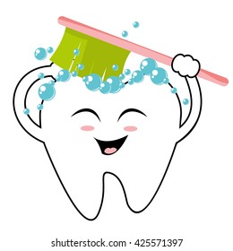 Tooth with a toothbrush, smiling