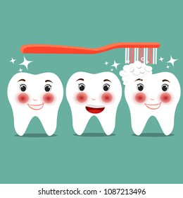 Tooth with a toothbrush, smiling , Vector illustration.