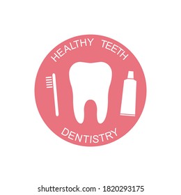 Tooth, toothbrush and toothpaste, healthy teeth. Dentistry symbols, logo. Vector illustration.
