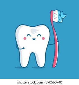 Tooth with toothbrush, vector