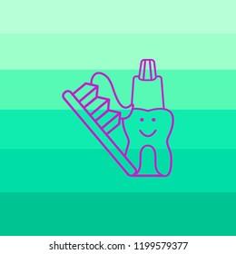 Dientes, pasta dental y cepillo. Estomatología. Vector.