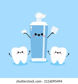 Tooth and Toothpaste character design. Tooth and Toothpaste cartoon vector.