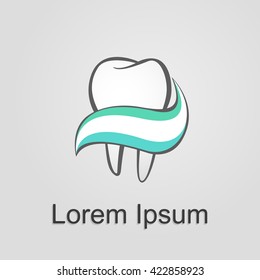 Tooth and toothpaste on a grey background, template design element, Vector illustration - stock vector 