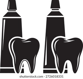 Tooth and toothpaste for oral hygiene. Care for teeth and preventing cavities.