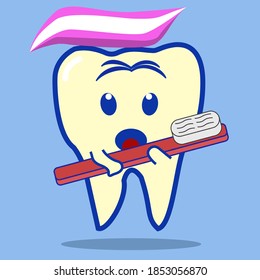 TOOTH with toothpaste vector icon. toothbrush vector icon cartoon 