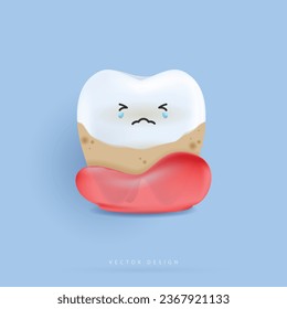 El diente está tratando una gran placa dental no sana, escalada, placa de perforación y diente de caries. carácter dental para los niños. linda mascota del dentista para aplicaciones médicas, sitios web y hospitales. diseño vectorial.