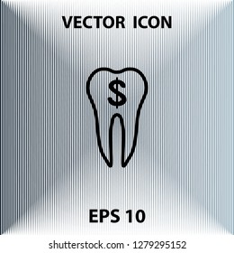 Tooth treatment cost, vector outline sign