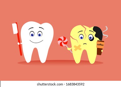 Tooth treatment stages flat poster. Dental care concept.  Vector illustration.
