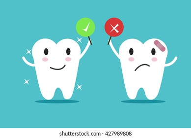 tooth with True and False sign. flat character design. vector illustration