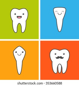 Tooth types. Canine, pre-molar, molar, incisor. Dental vector illustration