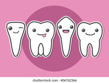 Tooth types. Canine, pre-molar, molar, incisor. Dental vector illustration