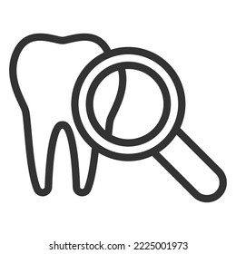 Tooth under magnifying glass - icon, illustration on white background, outline style