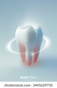 Tooth under protection, healthy and fresh, with a glowing effect.