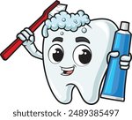Tooth using toothbrush to brush itself vector illustration